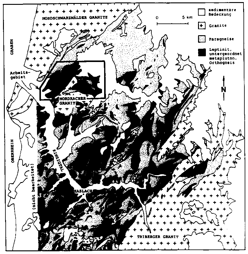 Verteilung der Leptinite, metaplutonischen Orthogneise und Paragneise