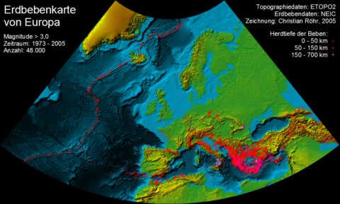 Erdbebenkarte von Europa