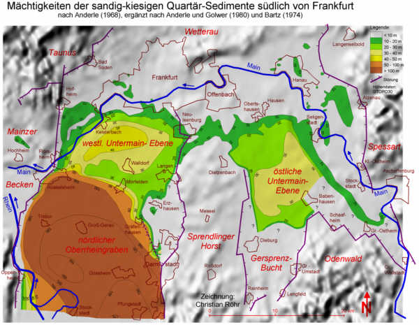 Quartär-Mächtigkeit am nördlichen Ende des Oberrheingrabens 
